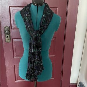Peace Sign Patterned Scarf - Black, green, and navy, 66” x 22”